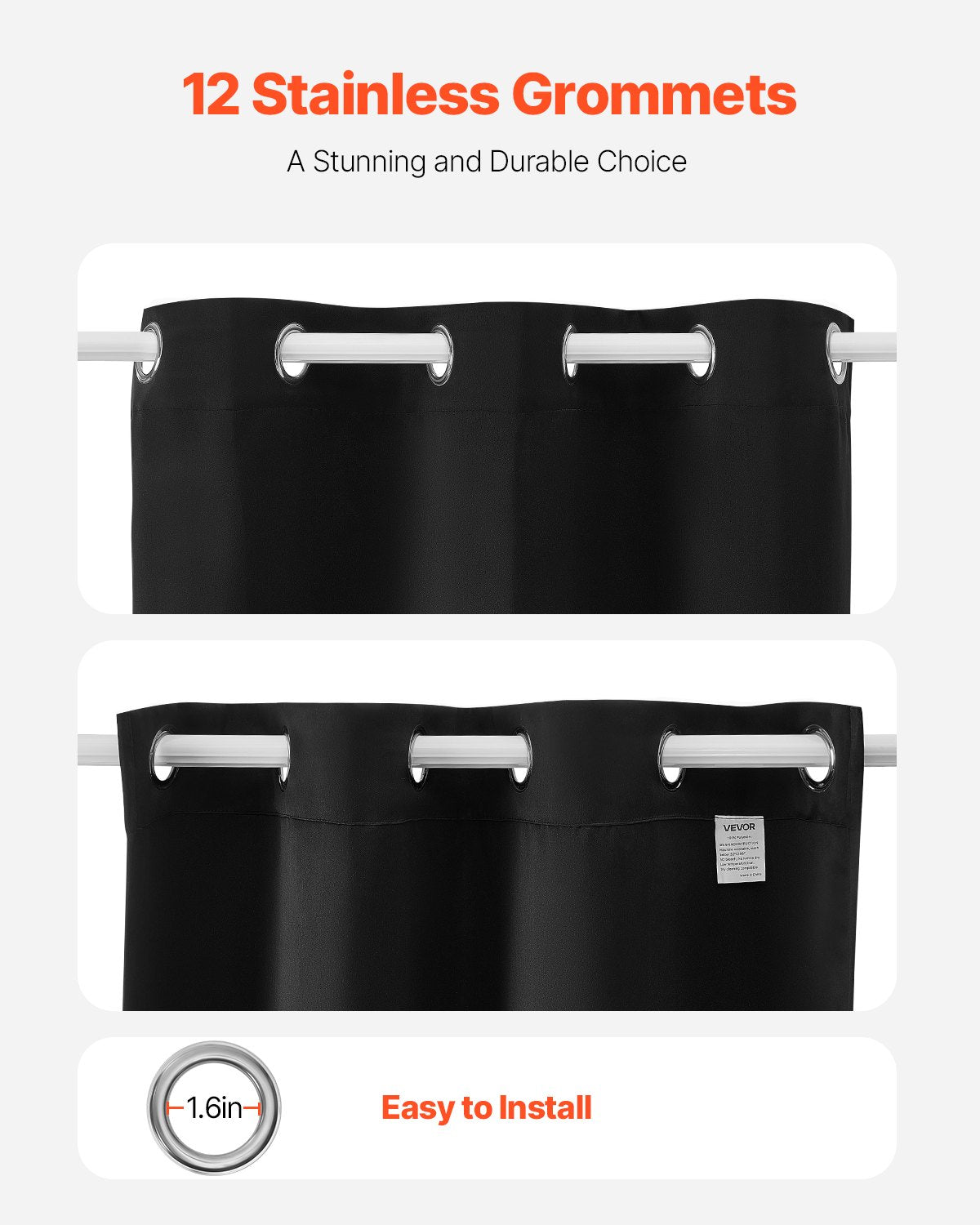 Black Grommet Curtain Pair, 42 x 63 Inches