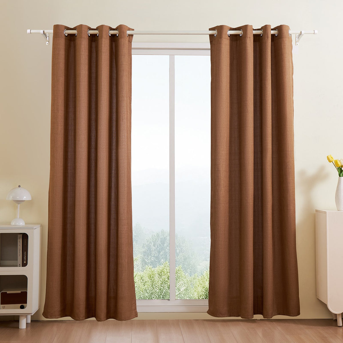Linen-Style Grommet Curtain Pair, 52 x 84 Inches