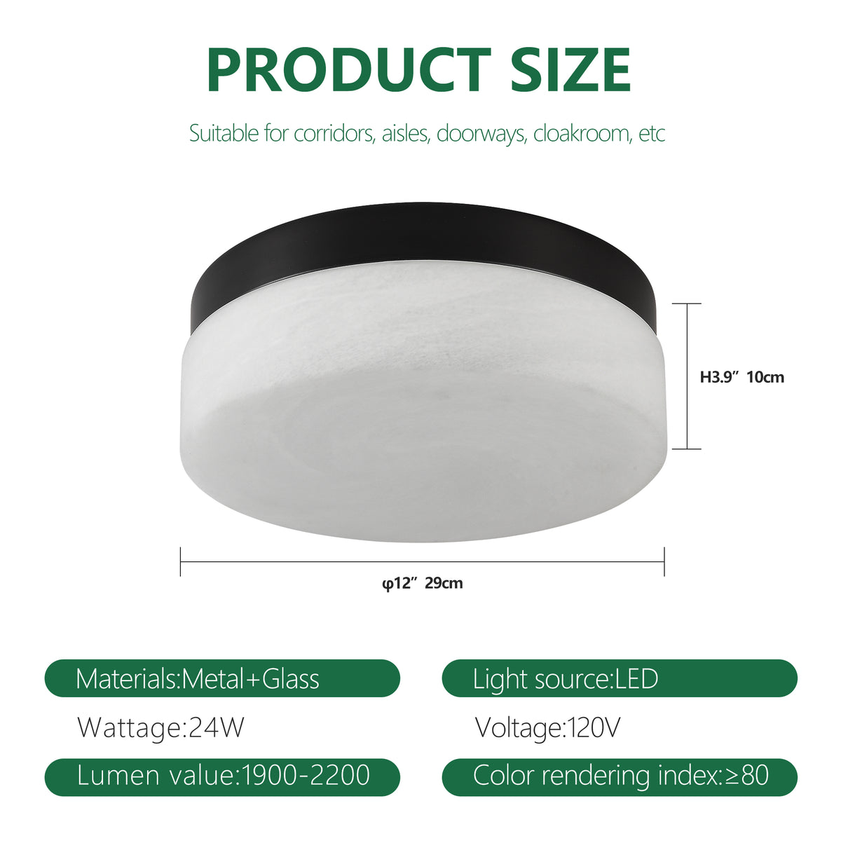 12-Inch Black LED Flush-Mount Ceiling Light, 24W