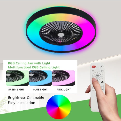 23-Inch Black Ceiling Fan with RGB LED Light