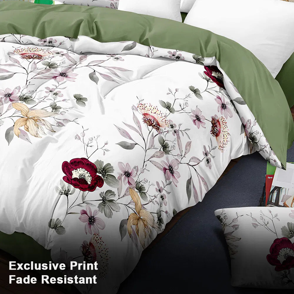 9-Piece Sage Green Floral Bedding and Curtain Set