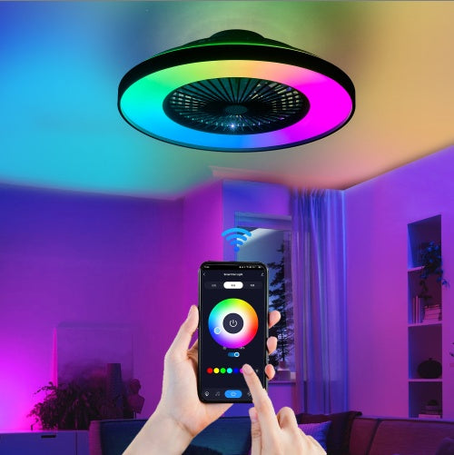 23-Inch Black Ceiling Fan with RGB LED Light