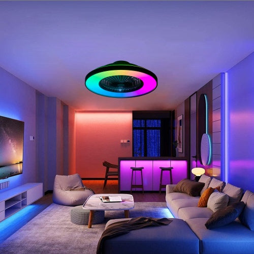 23-Inch Black Ceiling Fan with RGB LED Light