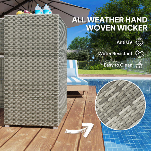 Gray PE-Rattan Outdoor Storage Cabinet with Drawer