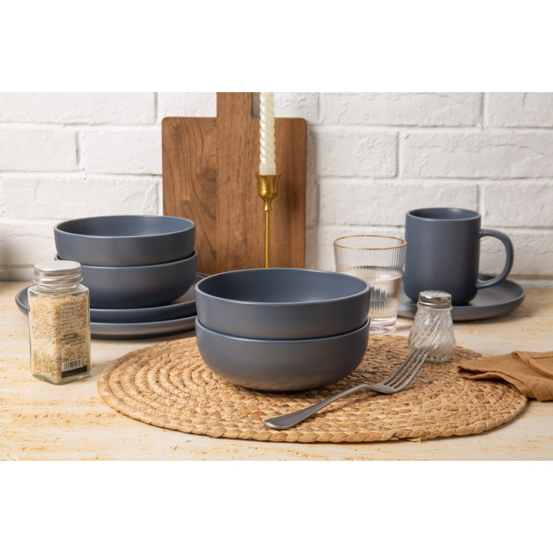 Blue 12-Piece Stoneware Dinnerware Set with Mugs