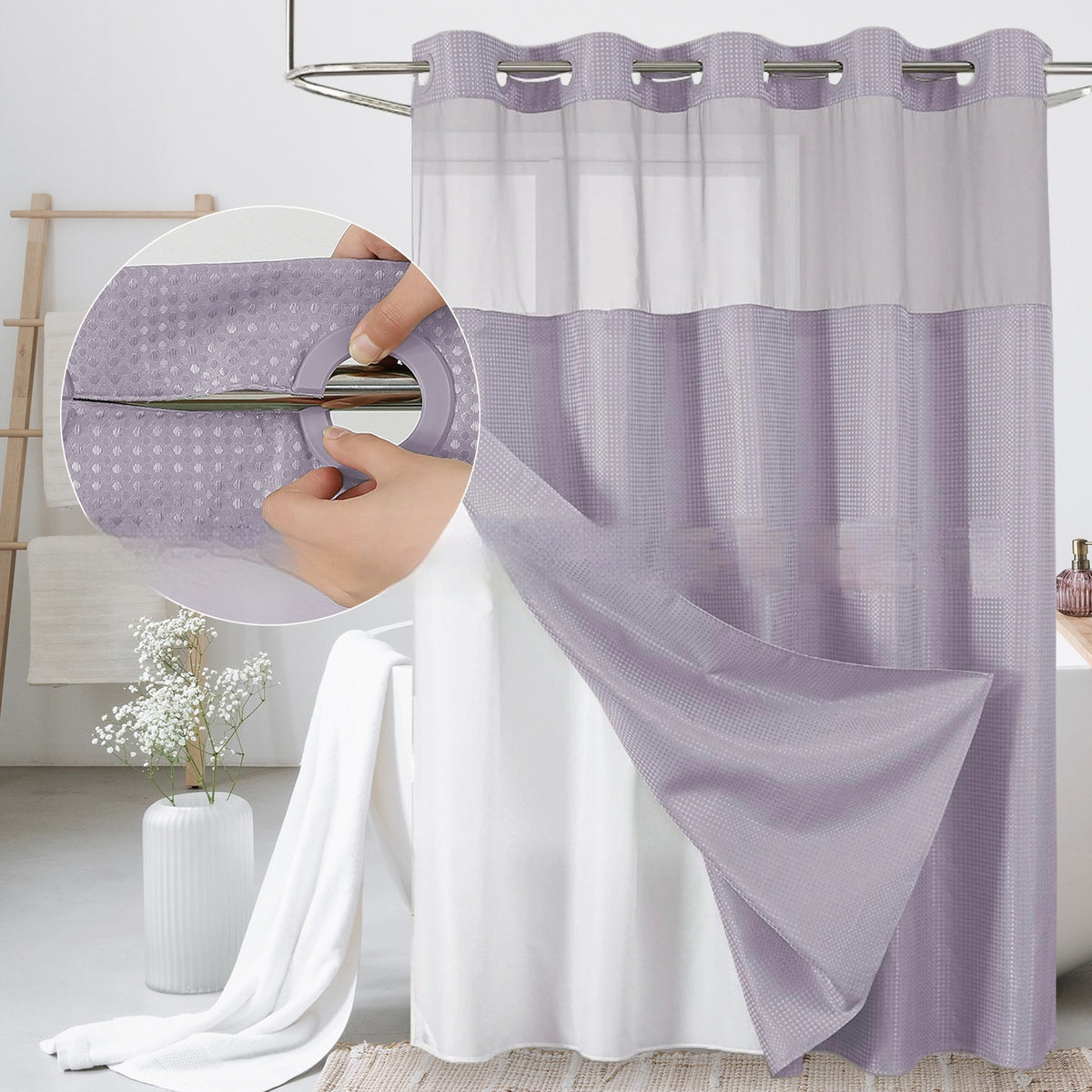 Double-Layer Waffle-Pattern Shower Curtain