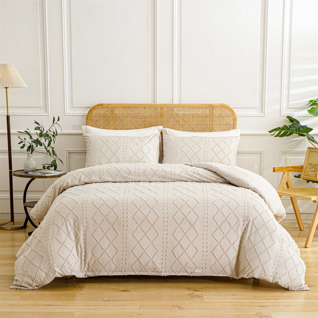 Solid-Color Tufted Duvet Cover Set