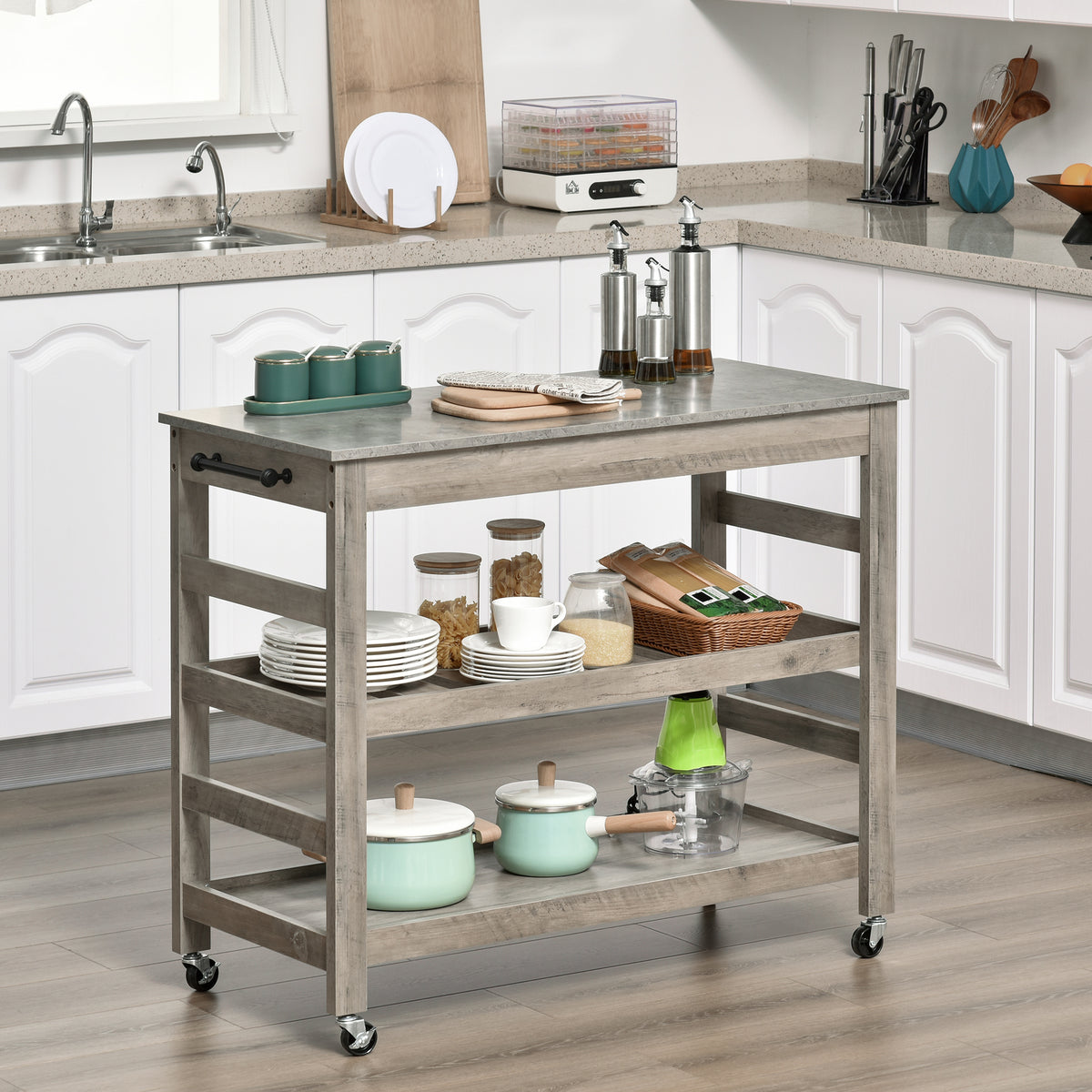 Rolling Kitchen Cart with Stainless Steel Top