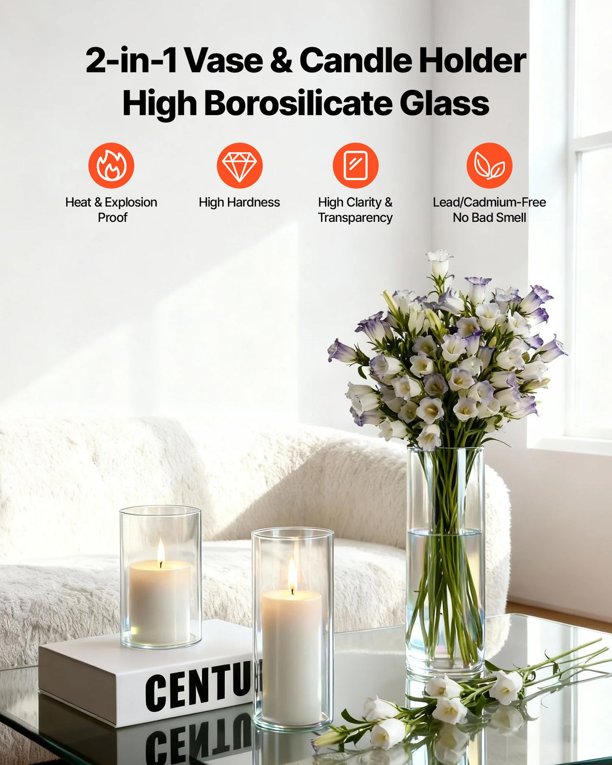36-Piece Pillar Candle and Glass Vase Set, 2.56-Inch