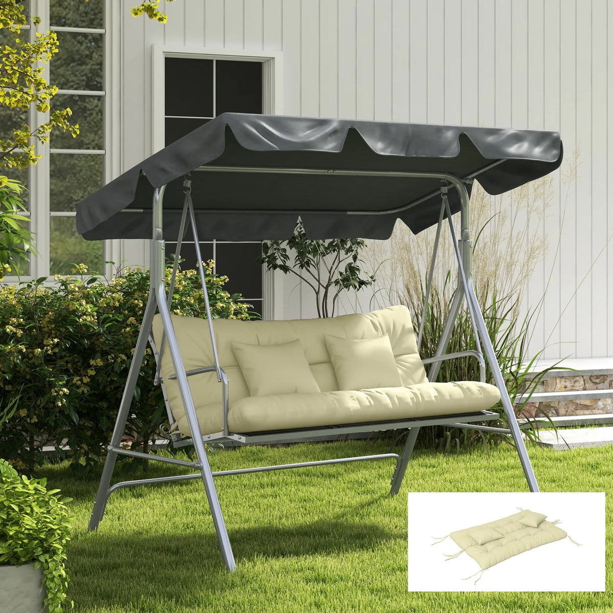 4-Piece Cream Patio Chair Cushion Set with Ties