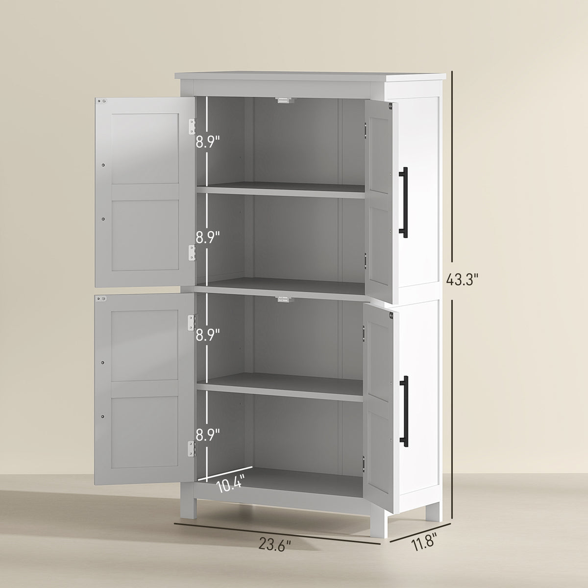 White Farmhouse Bathroom Cabinet with 4 Doors