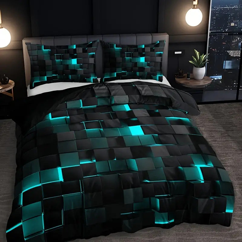 Abstract Grid Quilt Cover Bedding Set