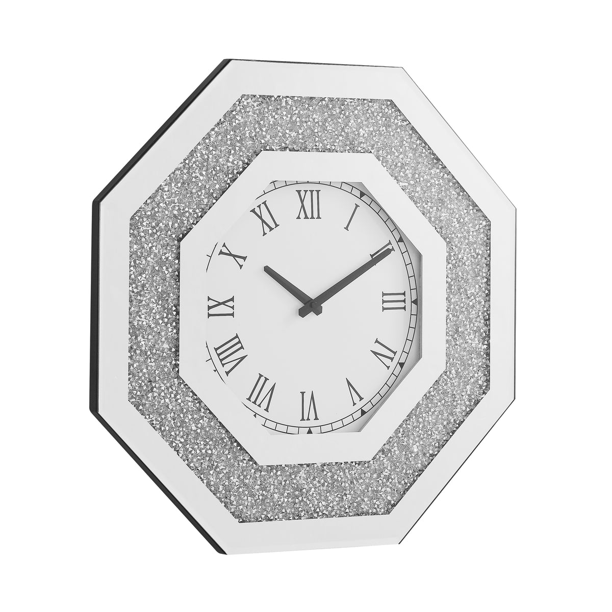 Octagonal Mirror and Decorative Gemstone Wall Clock