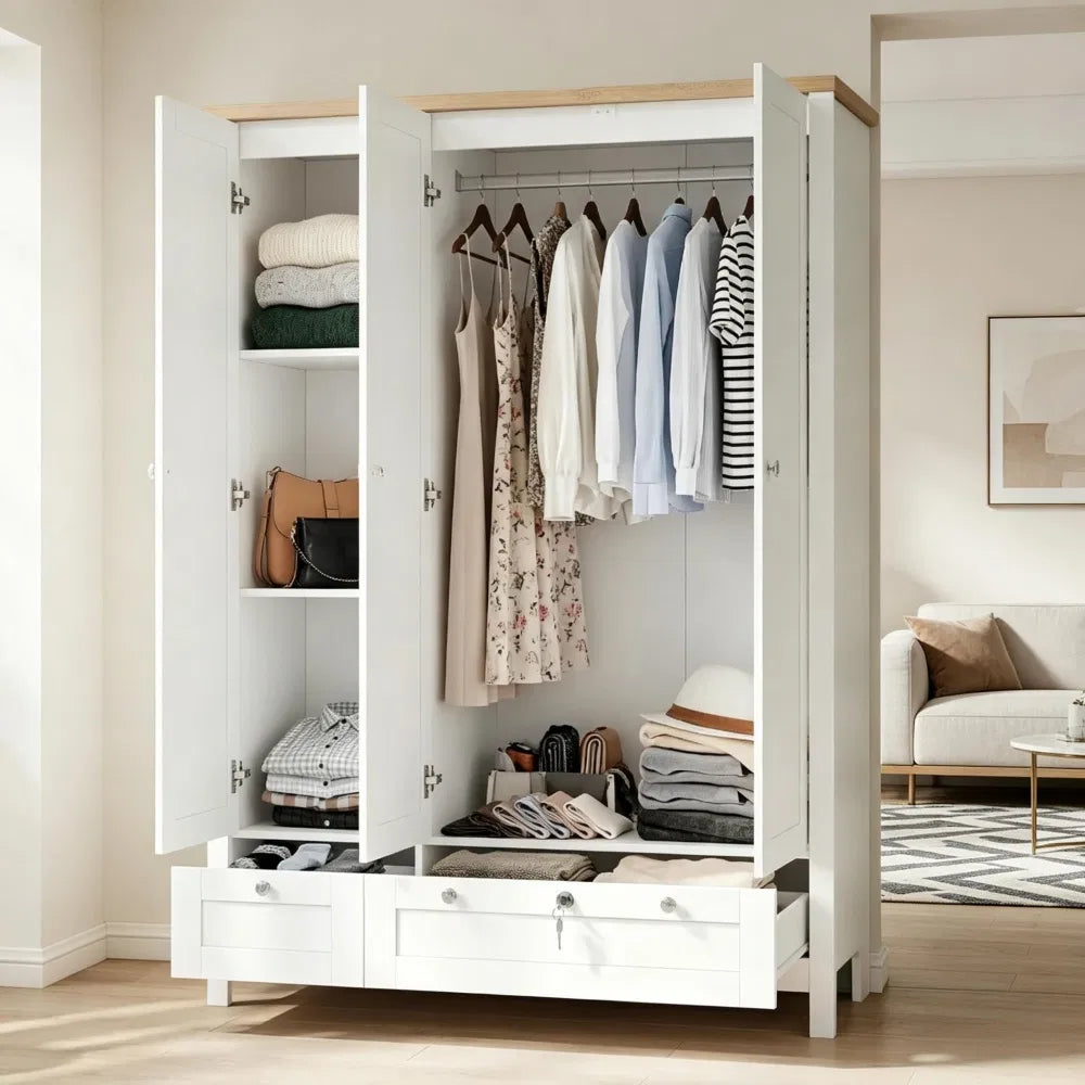 Wardrobe Cabinet with Shelves and 2 Drawers