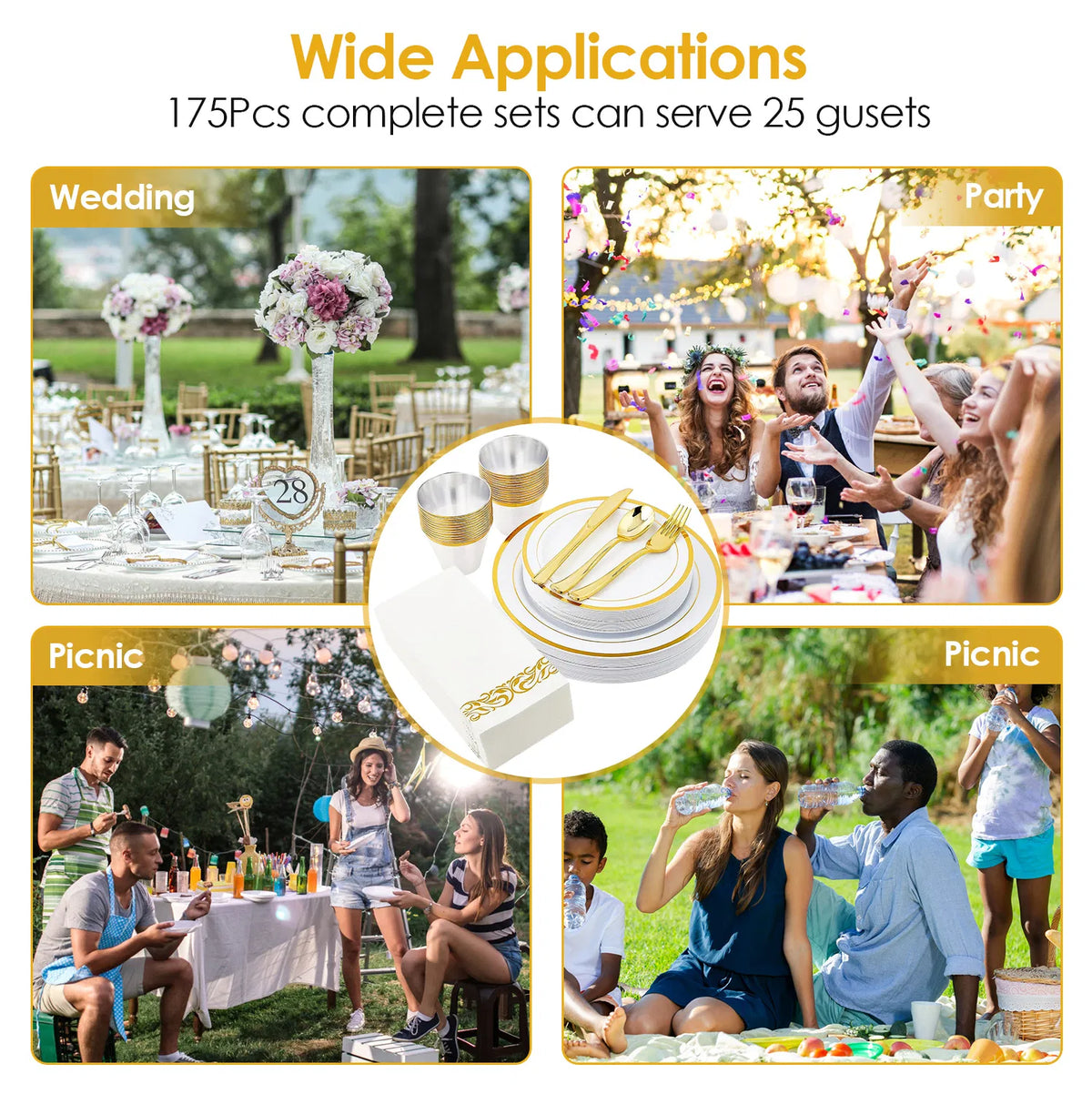 175-Piece Gold-Rim Disposable Dinnerware for 25