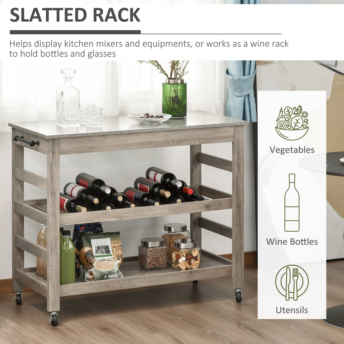 Rolling Kitchen Cart with Stainless Steel Top