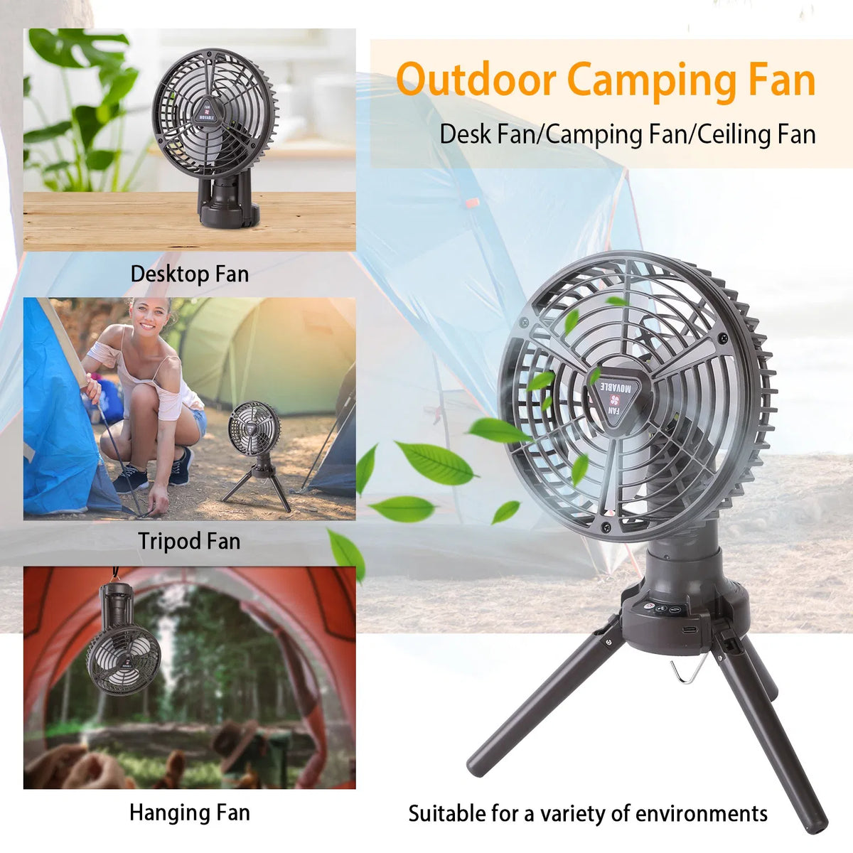 Rechargeable 10400mAh Camping Fan with LED Light