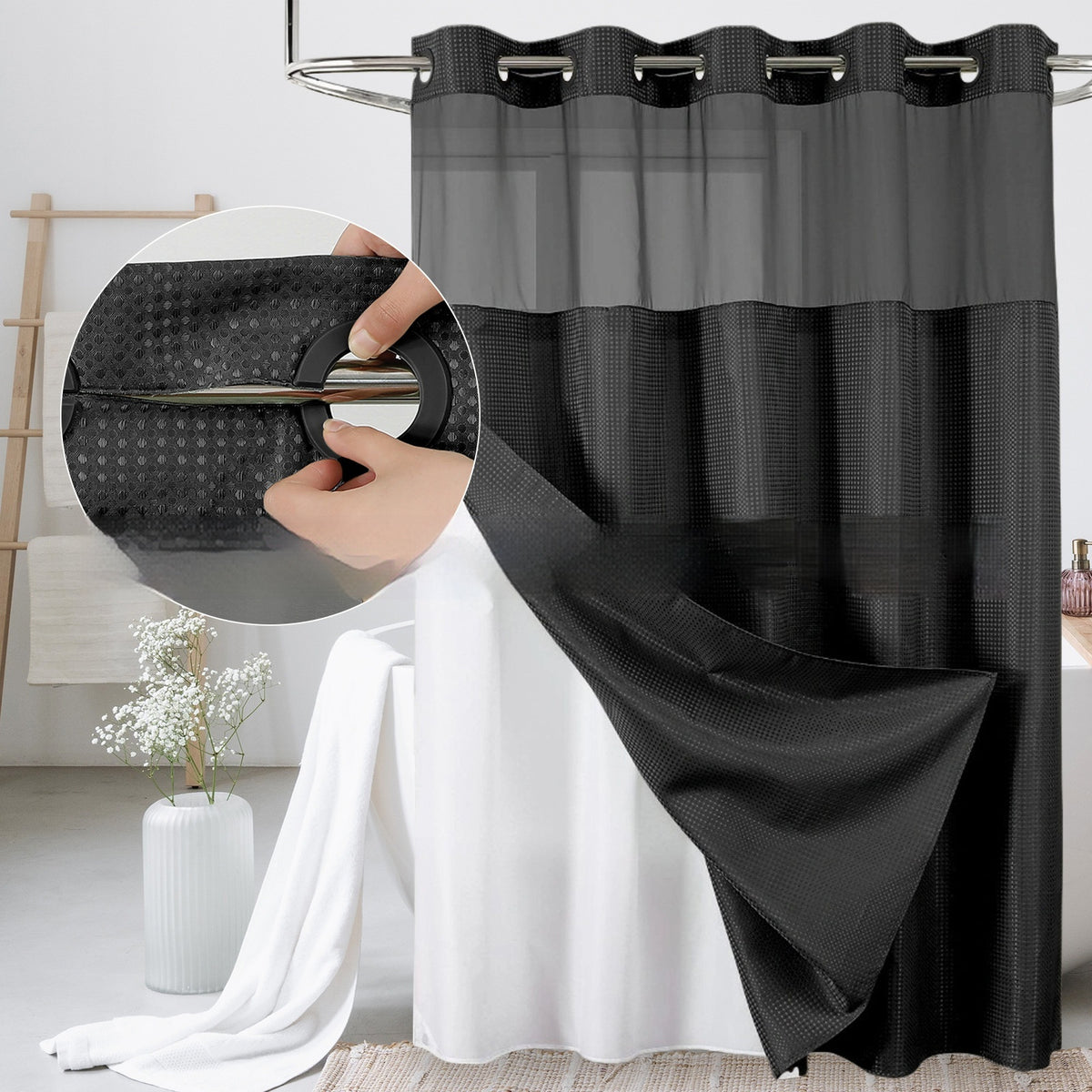Double-Layer Waffle-Pattern Shower Curtain