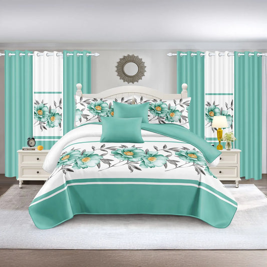 9-Piece Quilted Bedspread and Curtain Set