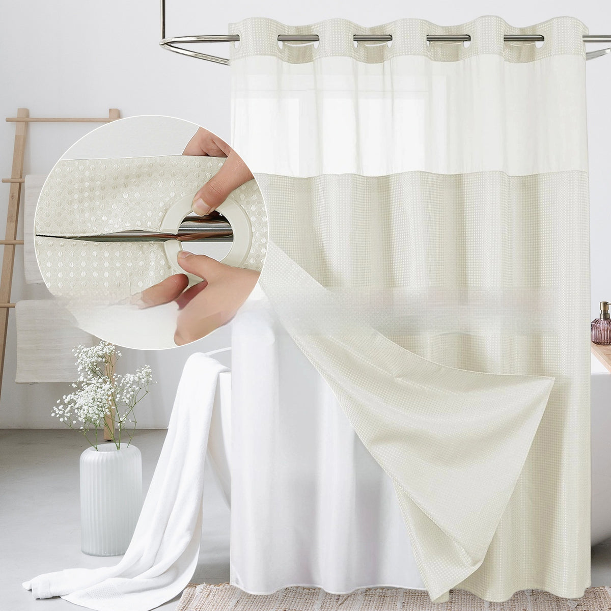 Double-Layer Waffle-Pattern Shower Curtain