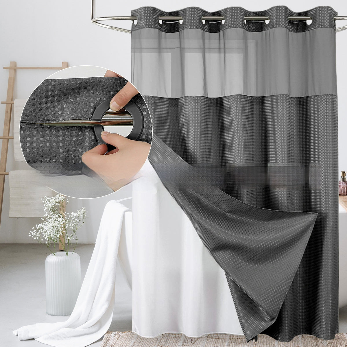 Double-Layer Waffle-Pattern Shower Curtain