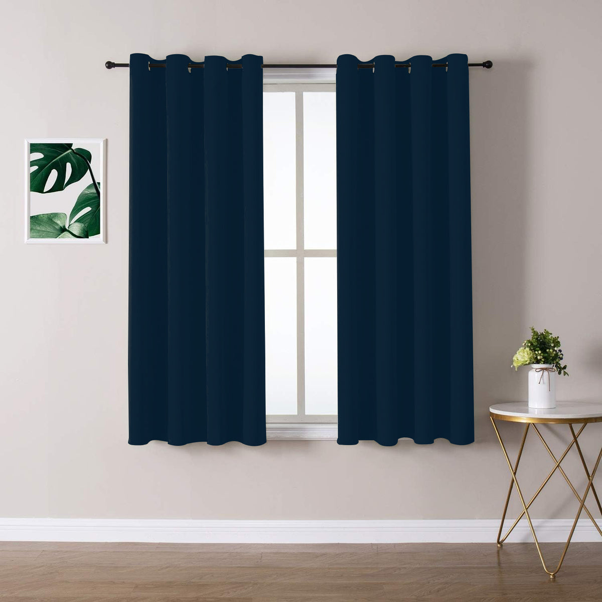 Navy Blue Eyelet Curtain Pair, 132 x 137 cm